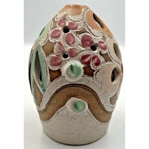 VTG Judy Brater Signed Art Pottery Fairy Lamp 2pc Egg Candle Holder Tea Light
